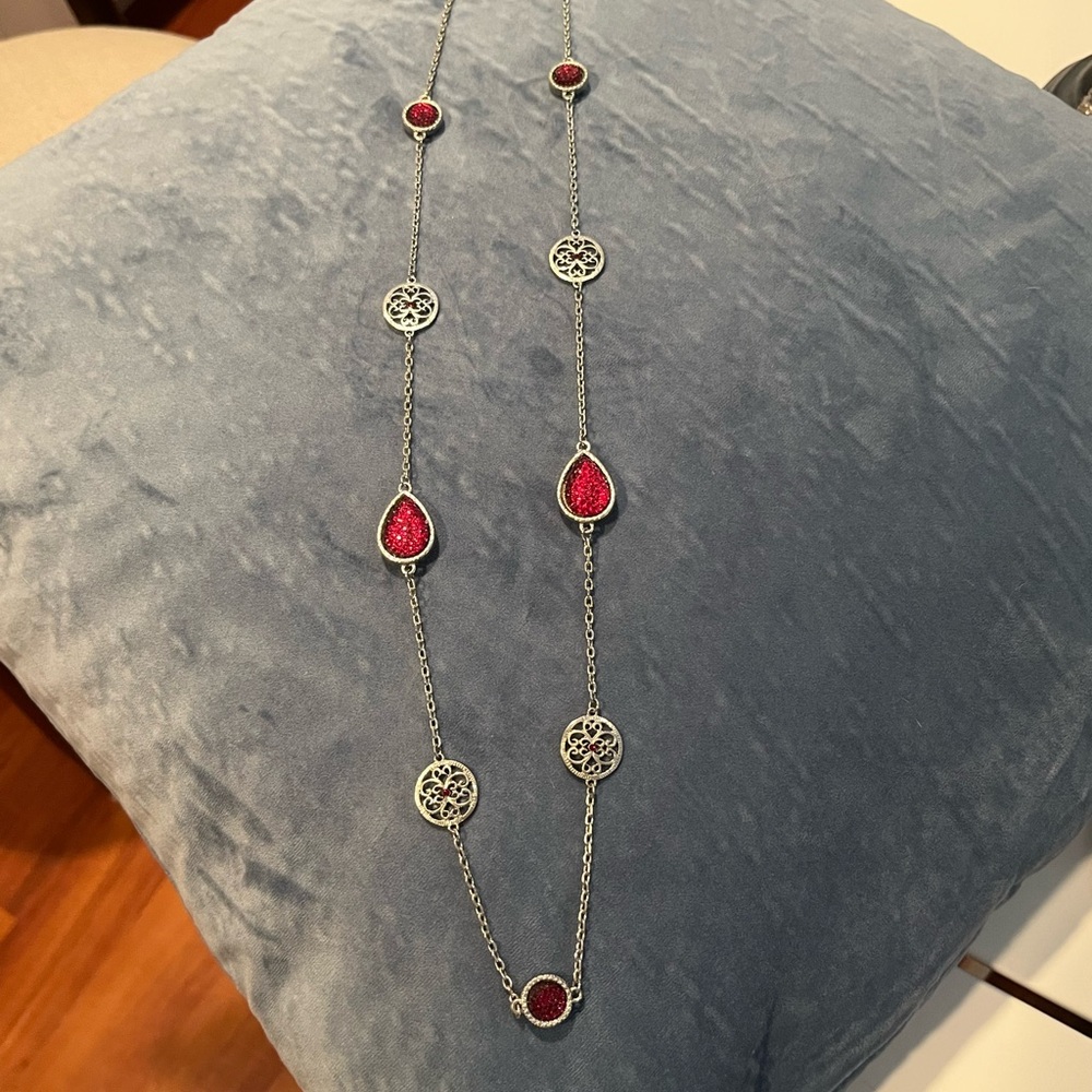 Ann Taylor Red and Silver Crystal Necklace
